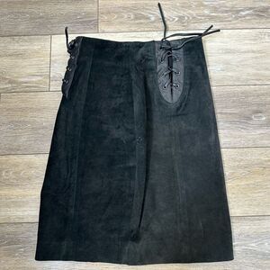 De Bell Leather Pencil Skirt With Tie Up Side Details Sz S